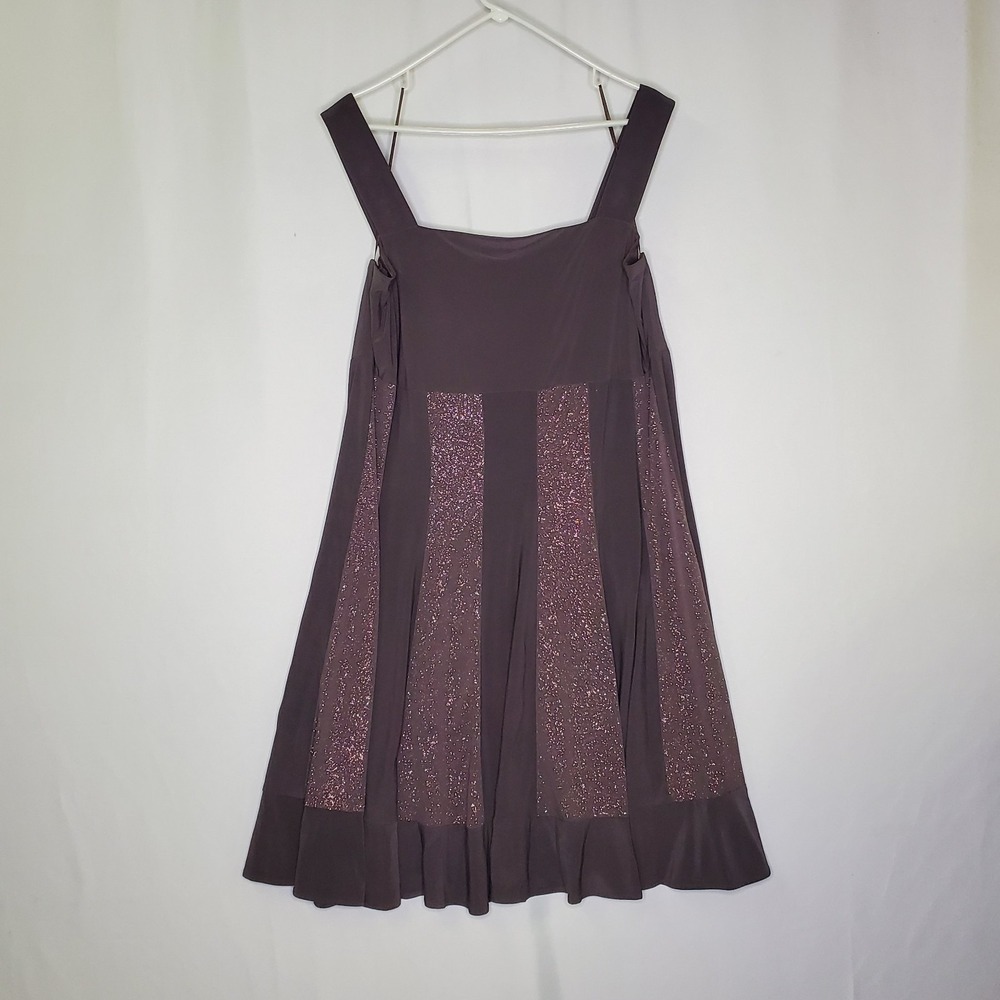 Dressbarn Empire Dress Women 20 Purple Gray Sparkle Strappy Square Neck Y2K